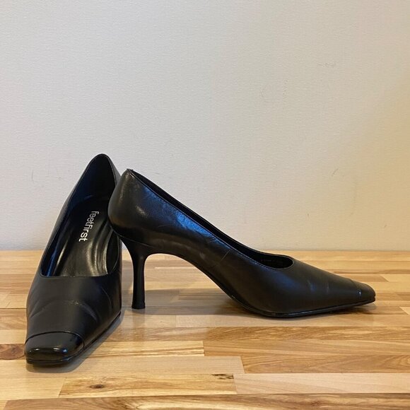 Vintage Feet First Gemina Black Leather Pointed-Toe Heels 6.5 genuine leather - Picture 7 of 16
